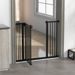 Barreira de Segurança para Cães 74 - 100 cm com Extensões, Montagem por Pressão e Duplo Bloqueio, Preto