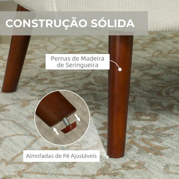 Poltrona Relax Individual em Bombazina com Almofada, Braços e Pés de Madeira para Quarto e Escritório, Creme