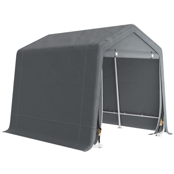 Tenda de Jardim para Bicicletas com Estrutura Metálica, 2 Portas com Fecho, Impermeável, Anti - UV, 2,4x2x2 m, Cinzento Escuro