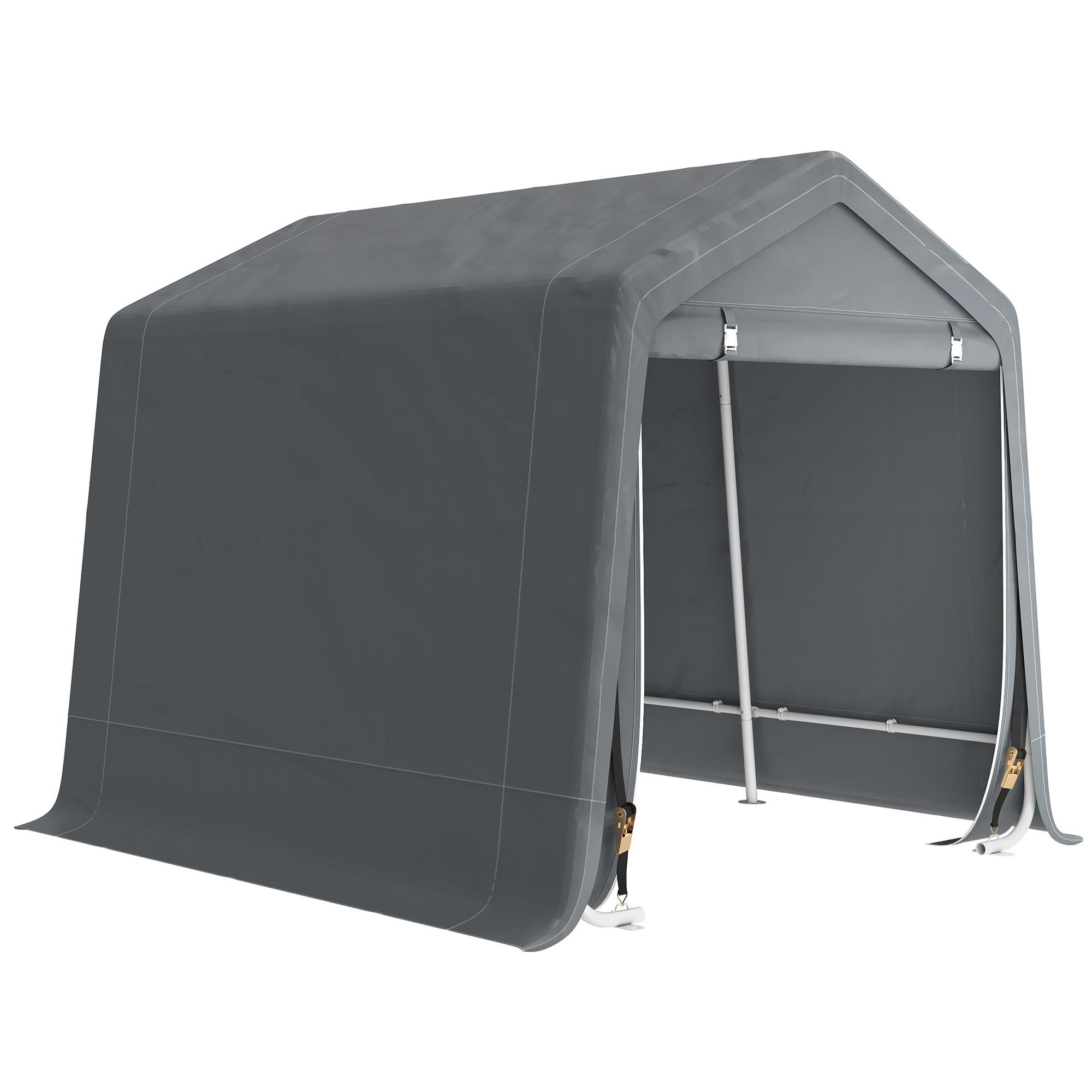 Tenda de Jardim para Bicicletas com Estrutura Metálica, 2 Portas com Fecho, Impermeável, Anti - UV, 2,4x2x2 m, Cinzento Escuro
