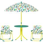Conjunto Infantil de Mesa e Cadeiras de Jardim de 4 Peças Cadeiras Dobráveis Chapéu de Sol Desmontável Design de Selva Verde