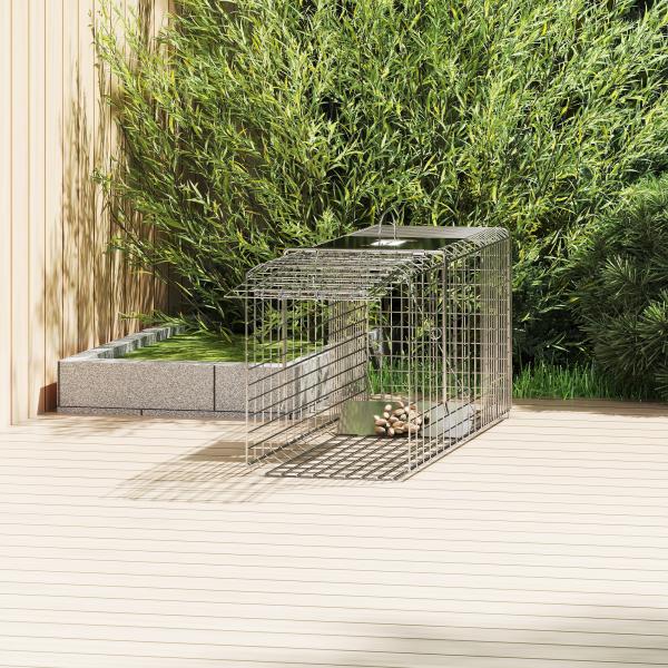 Armadilha para Animais Vivos Dobrável 81x26x34,5 cm Gaiola de Captura com Porta e Alça para Coelhos Roedores Prata