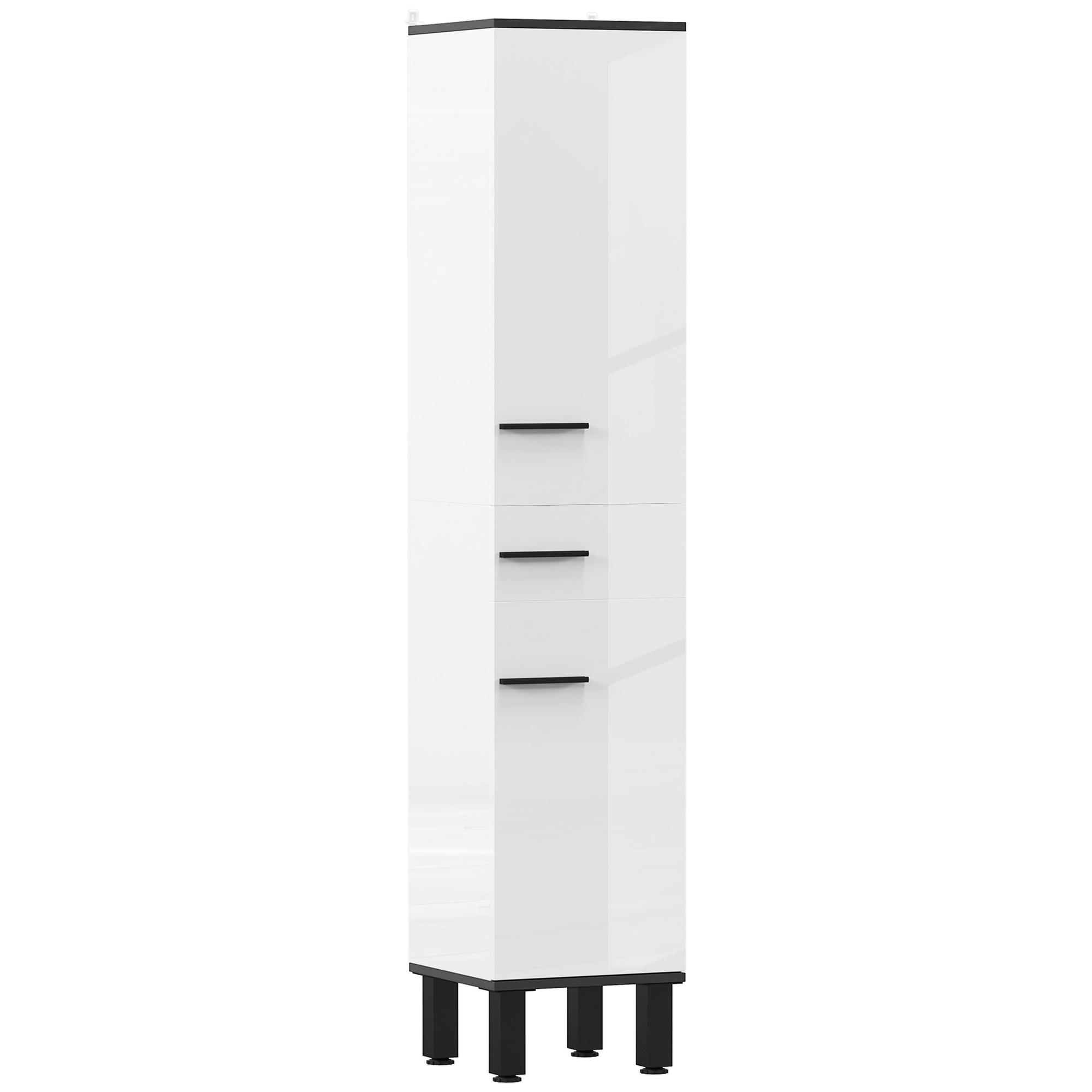 Coluna Casa de Banho Armário Alto Casa de Banho com Gaveta 2 Portas e Prateleiras Ajustáveis 34x34x170 cm Branco