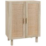 Aparador de Sala de Estar com 2 Portas de Rede e Prateleiras Ajustáveis Armário Estilo Cannage Anti - Tombo para Cozinha 73x41x102 cm Madeira