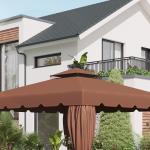 Toldo de Substituição para Pérgola 300x300 cm com Duplo Teto e 8 Orifícios de Drenagem Marrom
