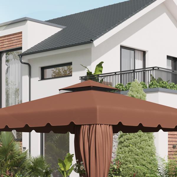 Toldo de Substituição para Pérgola 300x300 cm com Duplo Teto e 8 Orifícios de Drenagem Marrom