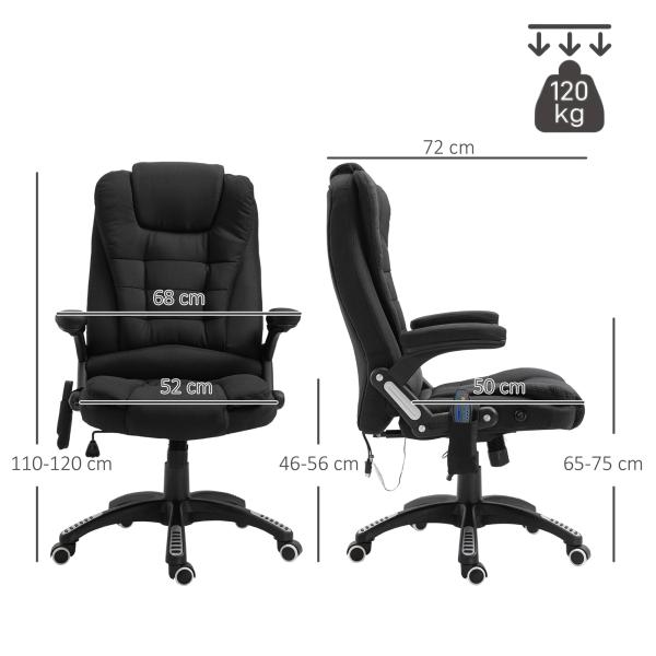Cadeira para Secretaria c/ 6 Pontos de Massagem Reclinável até 130° com Aquecimento Preto