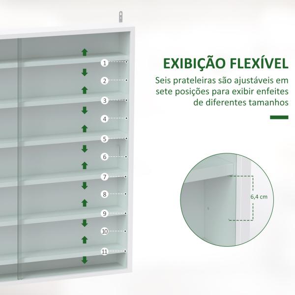 Vitrina de Parede em Madeira com Prateleiras Ajustáveis e 2 Portas Deslizantes de Vidro 80x9,5x83 cm Branco