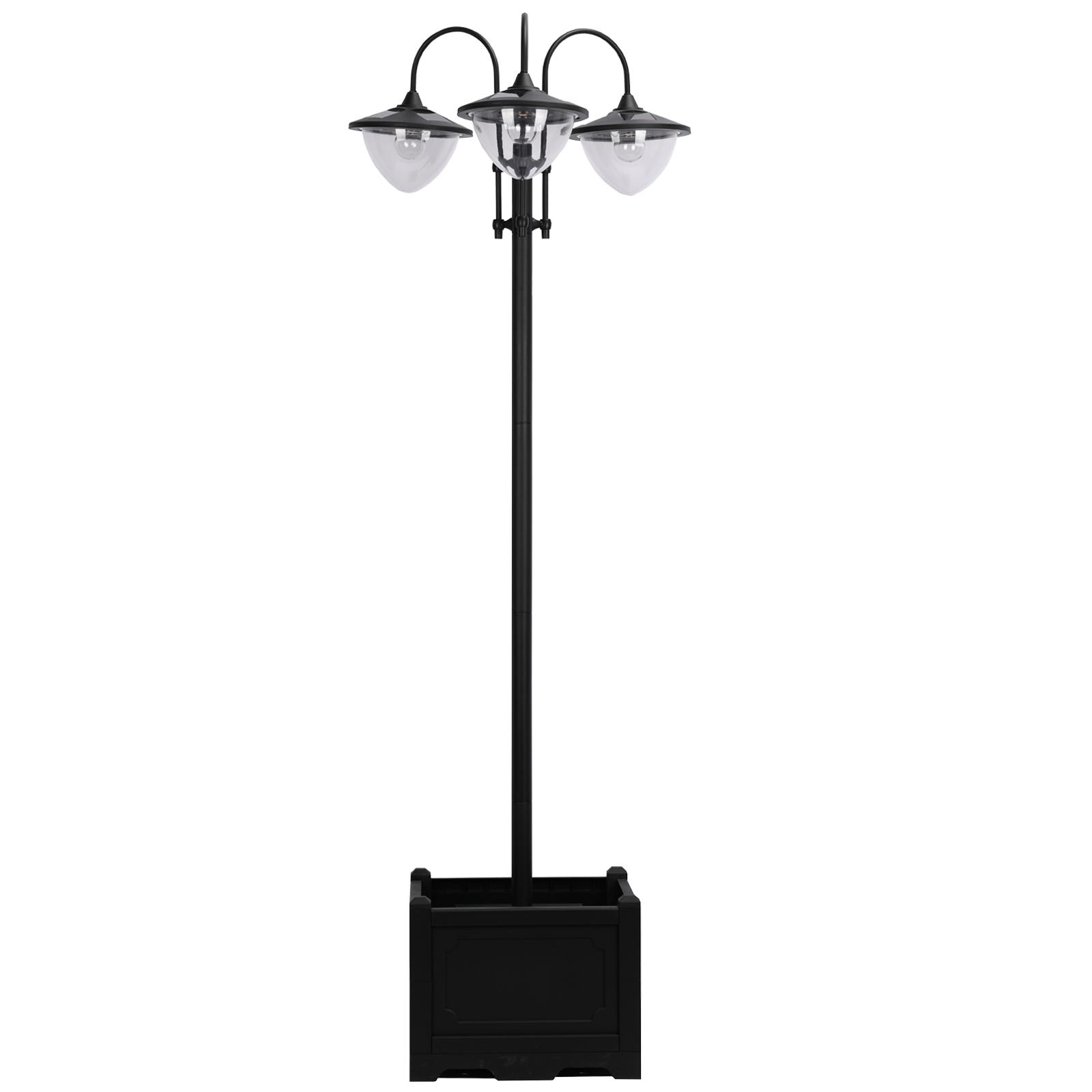 Candeeiro Solar de Jardim com 18 Luzes LED Branco Frio 6000K Impermeável IP44 Sensor de Noite e Base em Forma de Floreira Candeeiro de Exterior para Terraço Pátio 60x55x189cm Preto
