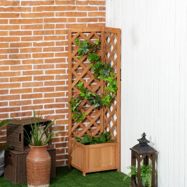 Floreira com Treliça de Madeira Caixa de Plantio com Suporte para Plantas Trepadeiras 40x40x145cm Madeira