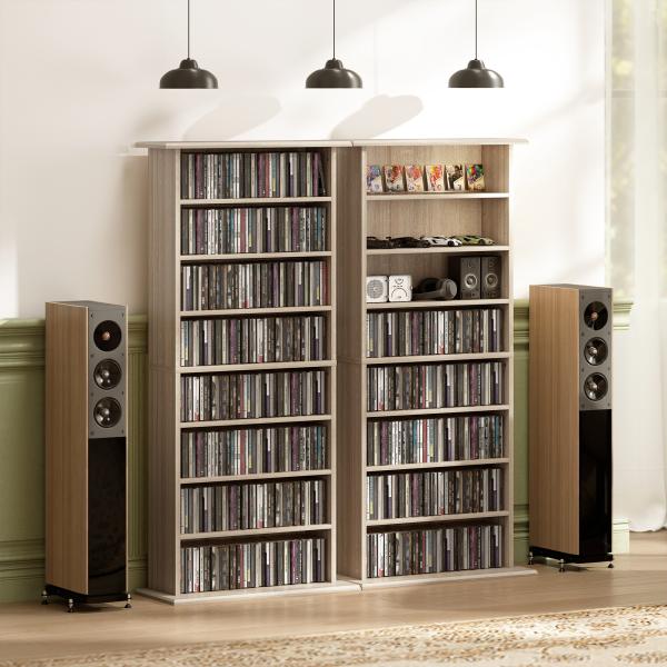 Estante Estreita para CDs e DVDs com 8 Compartimentos e Prateleiras Ajustáveis 58x24x126,3 cm em Madeira
