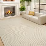 Tapete Sala de Estar 160x120 cm Tapete Pelo Curto Estilo Moderno Base Antiderrapante Tecida à Máquina Creme