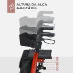 Andarilho para Idosos Dobrável em Alumínio com Assento 4 Rodas Altura Ajustável Travões de Mão Vermelho e Preto