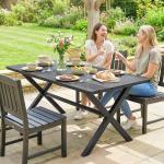 Mesa de Jantar Retangular para Jardim para 6 Pessoas com Tampo de HDPE Efeito Ripas e Estrutura Metálica 150x90x74 cm, Preto