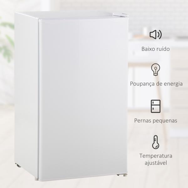Mini Frigorífico 91 L com Congelador, Frigorífico Silencioso, Frigorífico Pequeno para Colocar Sob Bancada com Temperatura Regulável e Porta Reversível, Prateleiras Ajustáveis, Branco