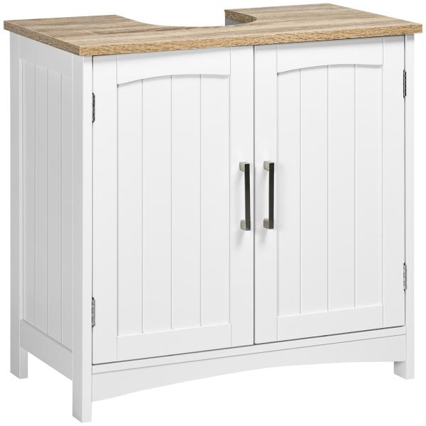 Móvel para Lavatório Pousar Armário para Casa de Banho de Madeira com 2 Portas e Prateleira Interior Ajustável 60x30x60cm Branco
