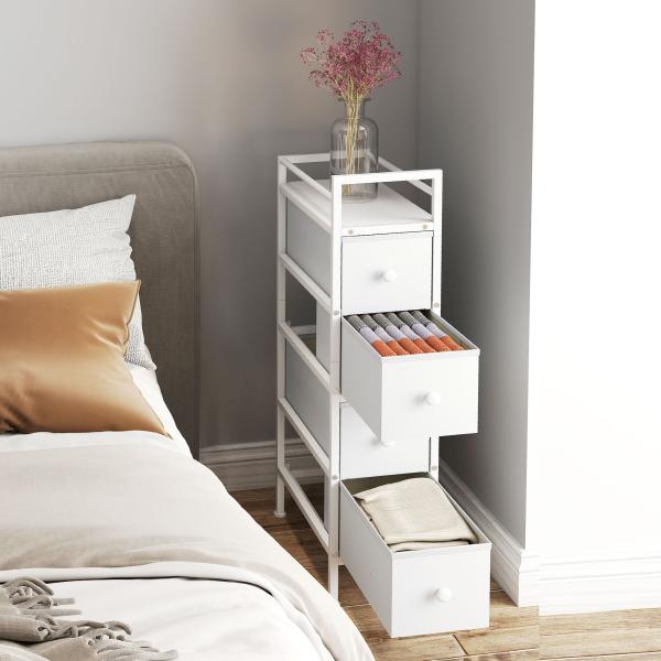 Móvel de Arrumação Estreito com 4 Gavetas de Tecido para Espaços Pequenos 20x43x81,5 cm Branco