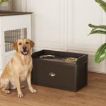 Comedouro Elevado para Cães com 2 Tigelas 2000ml de Aço Inoxidável Gaveta Oculta com Suporte de Madeira 60x30x36cm Marrom Escuro
