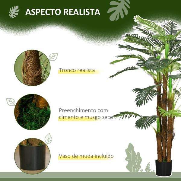 Planta Artificial Decorativa 160 cm Palmeira Artificial com Vaso e Folhas para Interior Verde