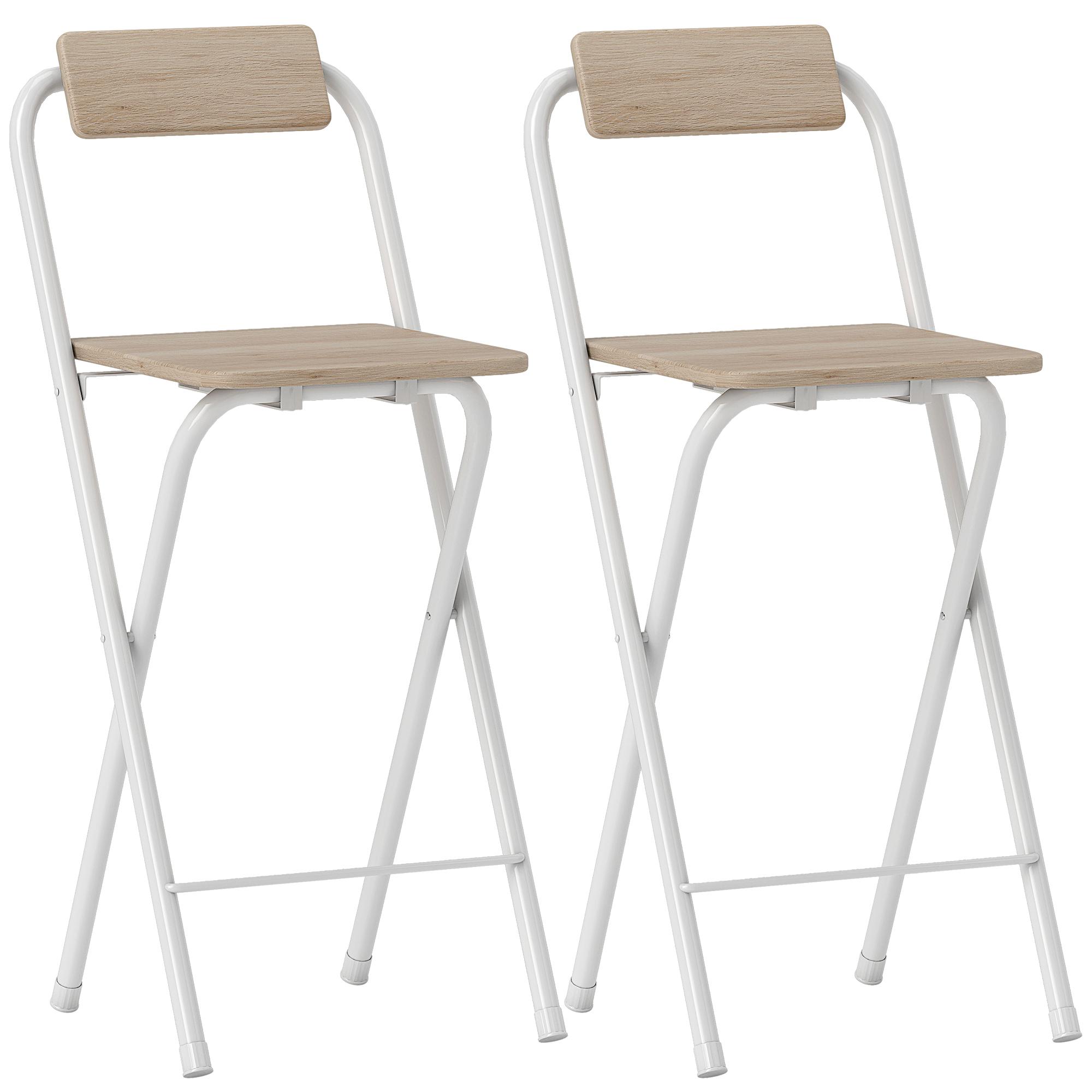 Conjunto de 2 Bancos de Bar Dobráveis Bancos Altos de Cozinha com Encosto Apoio para os Pés 37x45x87 cm Madeira