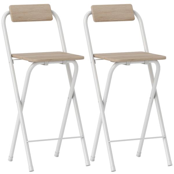 Conjunto de 2 Bancos de Bar Dobráveis Bancos Altos de Cozinha com Encosto Apoio para os Pés 37x45x87 cm Madeira