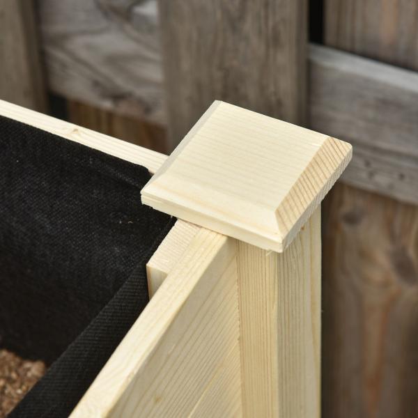 Horta Vertical Mesa de Cultivo Elevada com Prateleira Tecido Geotextil Rodas com Freios Portátil para Jardim Terraço 118x55x83cm Madeira Natural