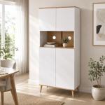 Armário de Cozinha com 4 Portas Bancada para Micro - Ondas Prateleiras Ajustáveis Orifício para Cabos 80x40x178 cm Branco