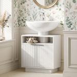 Móvel para Lavatório Pousar com 2 Portas Canaladas para Lavatório com ou sem Pedestal 60x33x63 cm Branco