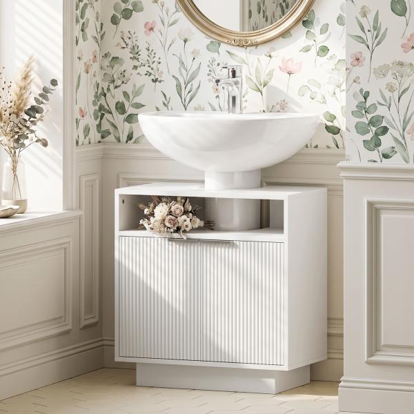 Móvel para Lavatório Pousar com 2 Portas Canaladas para Lavatório com ou sem Pedestal 60x33x63 cm Branco