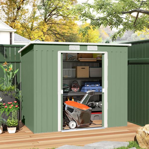 Abrigo de Jardim 213x130x173cm Abrigo de Exterior de Aço Galvanizado com Porta Corredeira e Ventilações Verde
