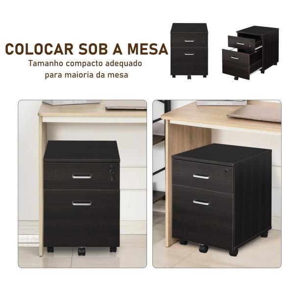 Bloco de Gavetas para Escritório Móvel de Arquivos com 5 Rodas Fechadura para Escritório Secretária 40x45x55,6cm Wengué