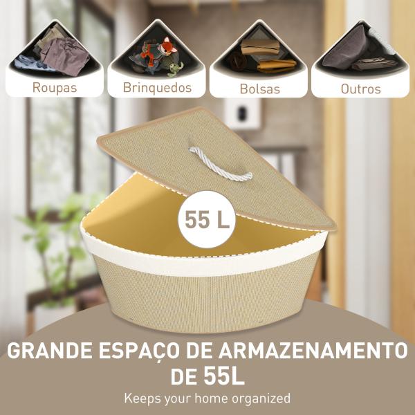 Cesto para Roupa Suja de Bambu de 55L com Tampa e Asa Saco Extraível e Lavável para Casa de Banho Quarto, 35x35x60 cm Creme