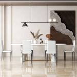 Conjunto de 6 Cadeiras de Sala de Jantar Estofadas em Linho com Pernas em Metal Cadeiras Modernas para Cozinha Quarto Suporta até 120 kg 41x50x97 cm Branco