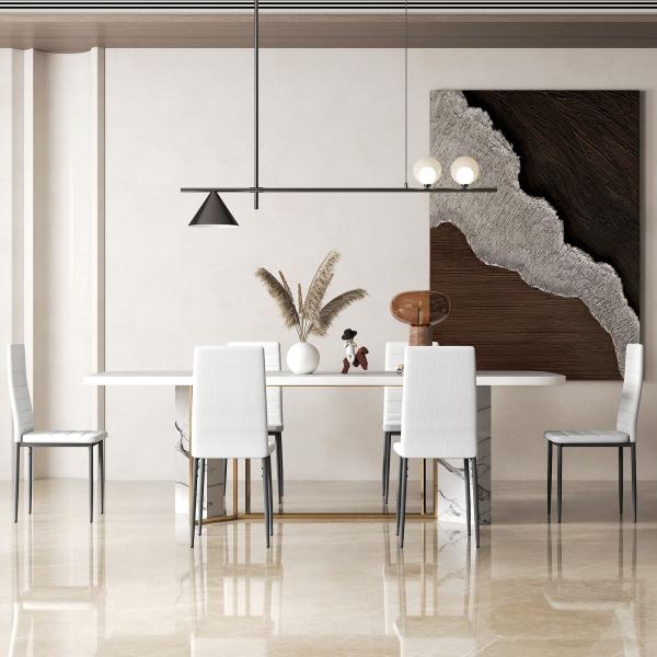 Conjunto de 6 Cadeiras de Sala de Jantar Estofadas em Linho com Pernas em Metal Cadeiras Modernas para Cozinha Quarto Suporta até 120 kg 41x50x97 cm Branco