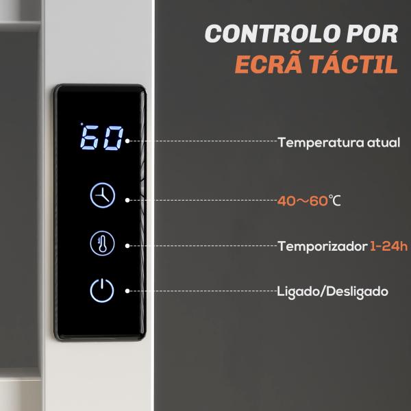 Toallero Elétrico de Parede 110W com Controlo WIFI Ecrã Tátil Temporizador 10 Barras Temperatura Ajustável Baixo Consumo IPX4 45x11x80 cm Branco