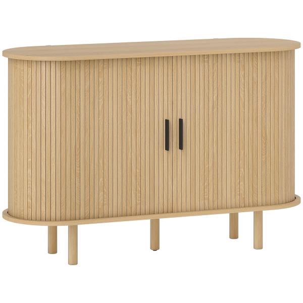 Aparador com Portas Tambor Deslizantes Design Moderno para Sala de Estar com 4 Compartimentos e Pés de Madeira 120x40x78 cm Carvalho