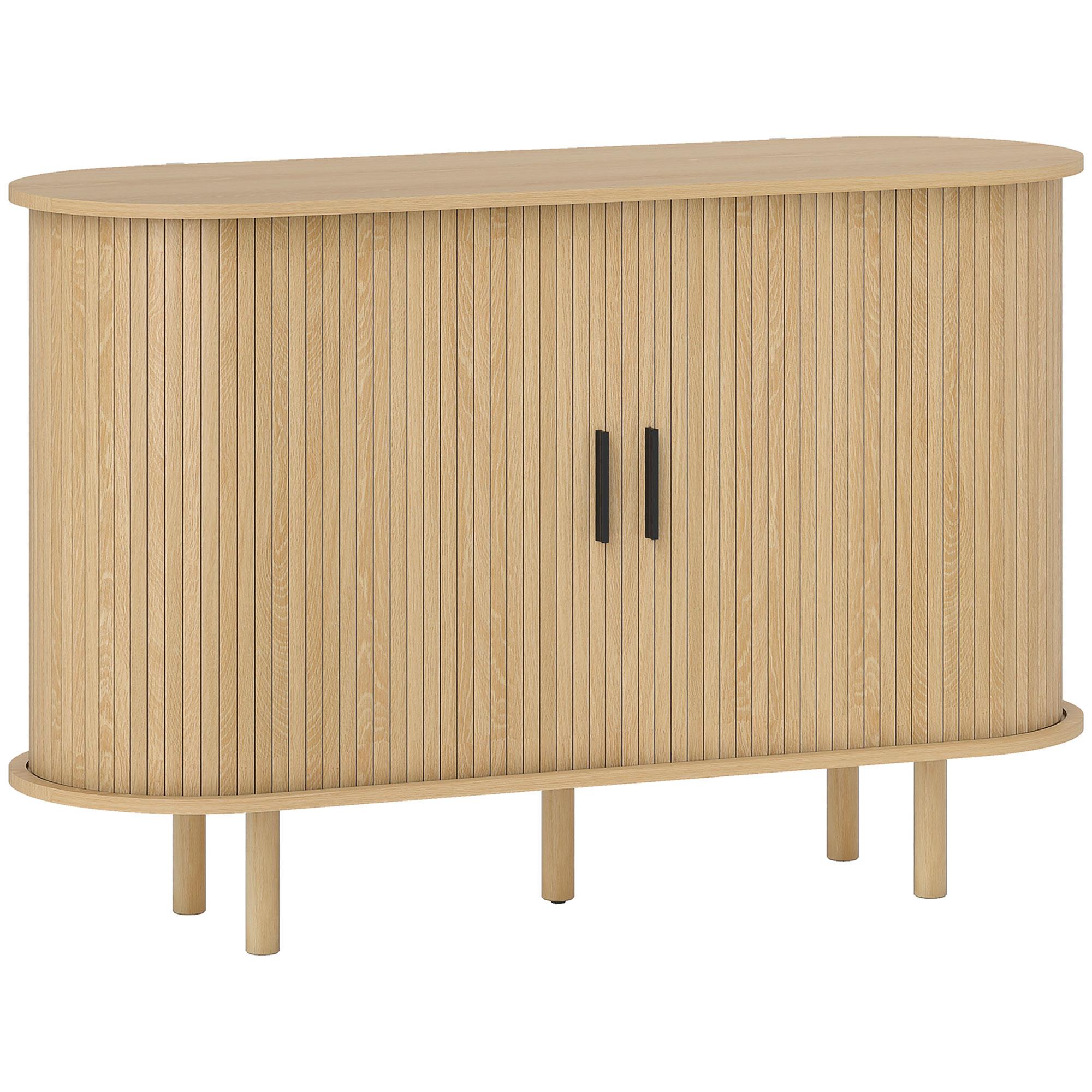 Aparador com Portas Tambor Deslizantes Design Moderno para Sala de Estar com 4 Compartimentos e Pés de Madeira 120x40x78 cm Carvalho