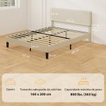 Cama 160x200 cm com Cabeceira Ajustável Estofada em Bombazina Ripas de Madeira Montagem Fácil Cinza Claro