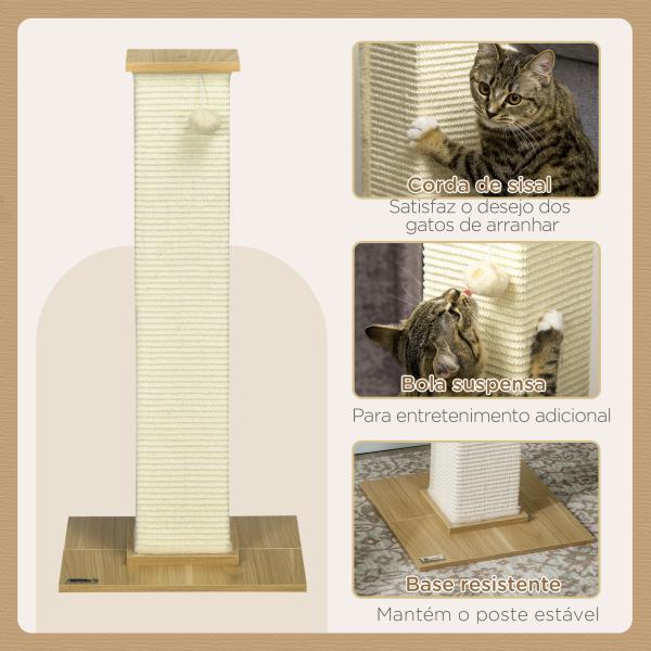 Poste Arranhador para Gatos com Poste de Sisal e Bola Suspensa para Interior 38x38x80cm Carvalho
