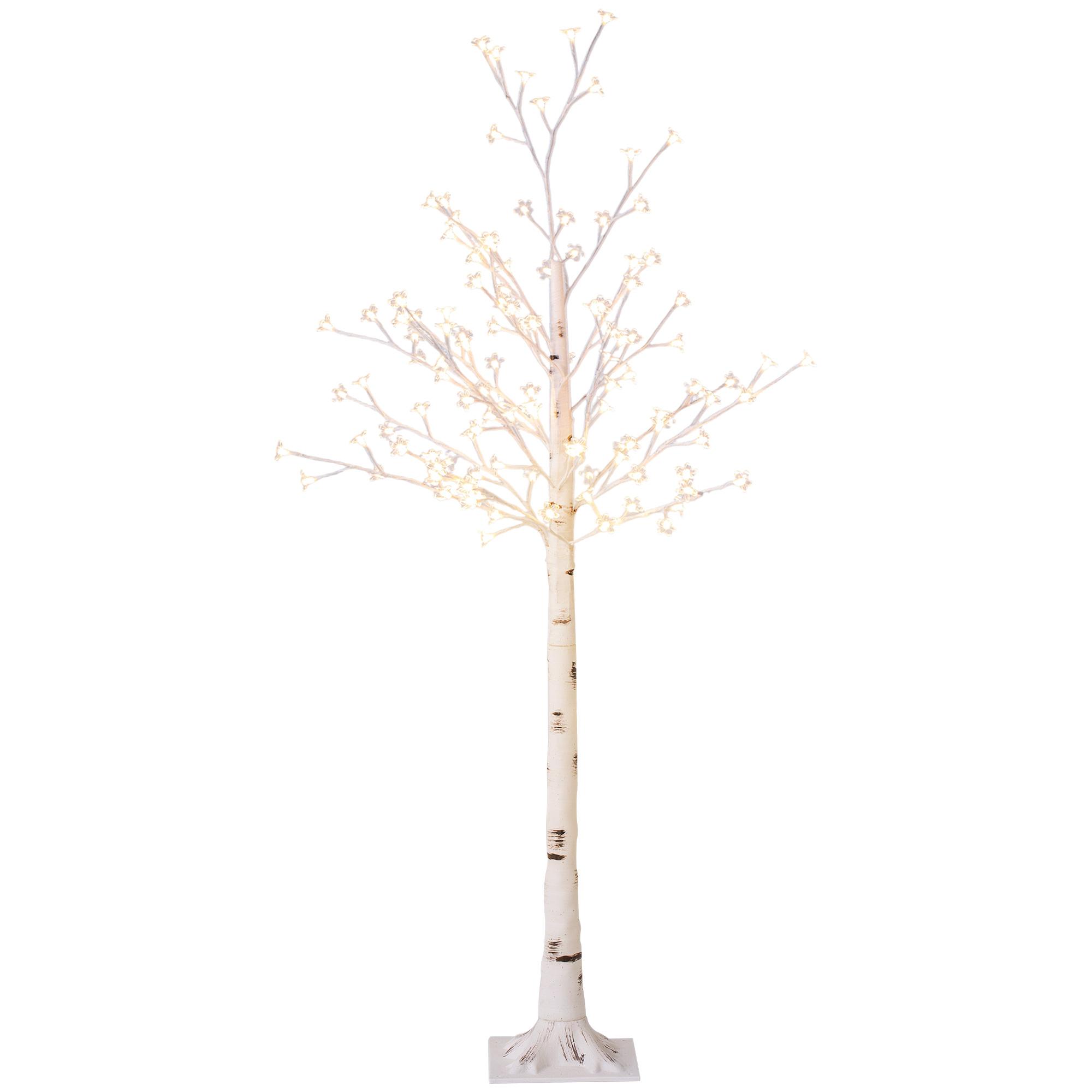 Árvore Cerejeira com 120 Luzes LED IP44 Banco Quente com Luz Ajustável em 3 Modos 21x21x150 cm Branco