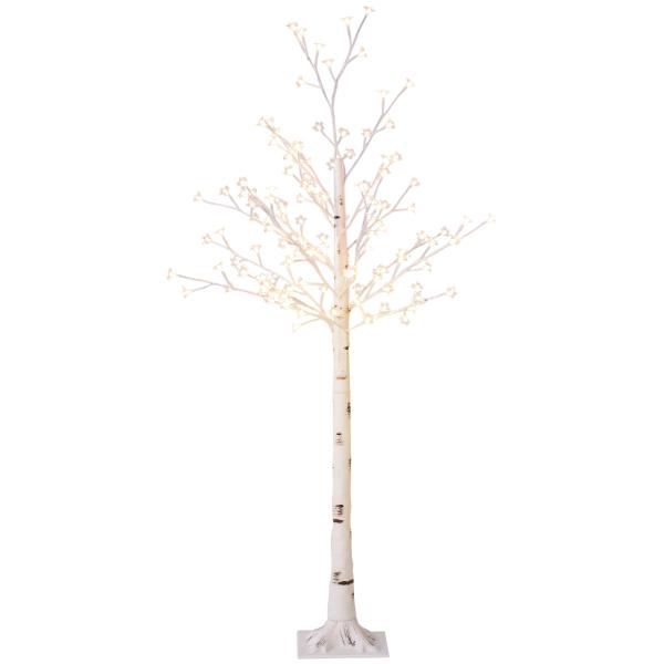 Árvore Cerejeira com 120 Luzes LED IP44 Banco Quente com Luz Ajustável em 3 Modos 21x21x150 cm Branco