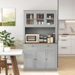 Armário de Cozinha com 3 Portas de Vidro Compartimento Aberto 2 Gavetas e Prateleiras Ajustáveis 100x40x180 cm Cinzento
