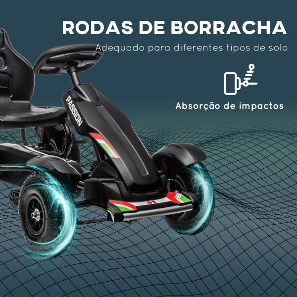Kart a Pedais para Crianças com Assento Ajustável Pneus de Goma Travão de Mão para Crianças de 5 - 12 Anos 121x58x61 cm Branco