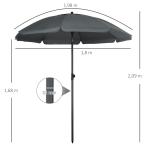 Chapéu de Sol de Praia Grande Ø180 cm Chapéu de Sol de Exterior com Ângulo Ajustável Proteção UV50+ Mastro de Ø32 mm Cinza