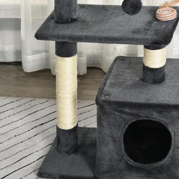 Arranhador para Gatos 50x30x81,5 cm Centro de Atividades para Gatos com Poste de Sisal Plataformas e Caverna Cinza
