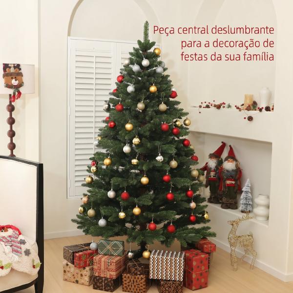 Árvore de Natal Artificial 180 cm com 1050 Ramos e Base de Aço Dobrável, Montagem Rápida, para Interior, Verde