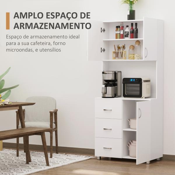 Armário de Armazenamento de Cozinha Armário Alto com 3 Gavetas 3 Portas e Prateleiras Interiores Ajustáveis móvel Auxiliar para Sala de Jantar Sala de Estar 80x39,5x183,5cm Branco