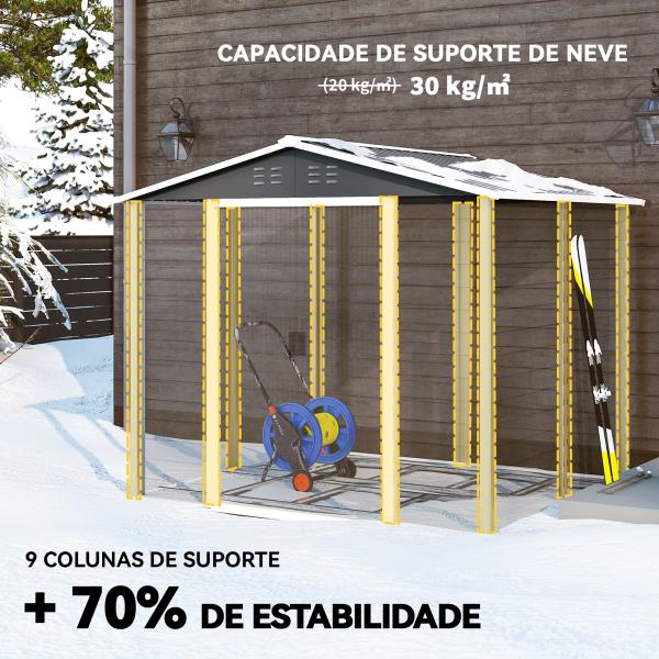 Abrigo de Jardim 4,4 m² 240x206x198 cm Abrigo de Jardim com Porta de Correr e Fechadura Cinza Escuro