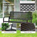 Banco de Jardim de Aço Banco de Exterior de 2 Lugares com Encosto Decorativo 127x63x83cm Preto