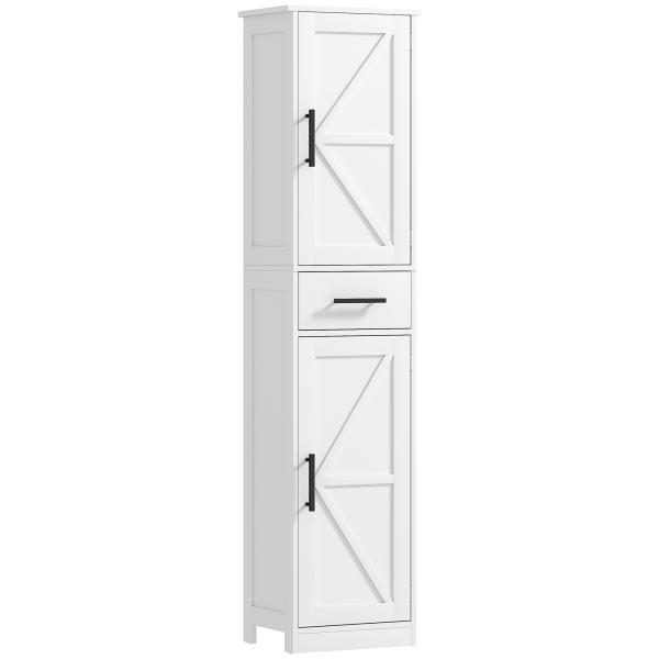 Coluna de Casa de Banho com 2 Prateleiras Ajustáveis Armário Alto de Casa de Banho Estreito Estilo Rústico 40x30x170 cm Branco
